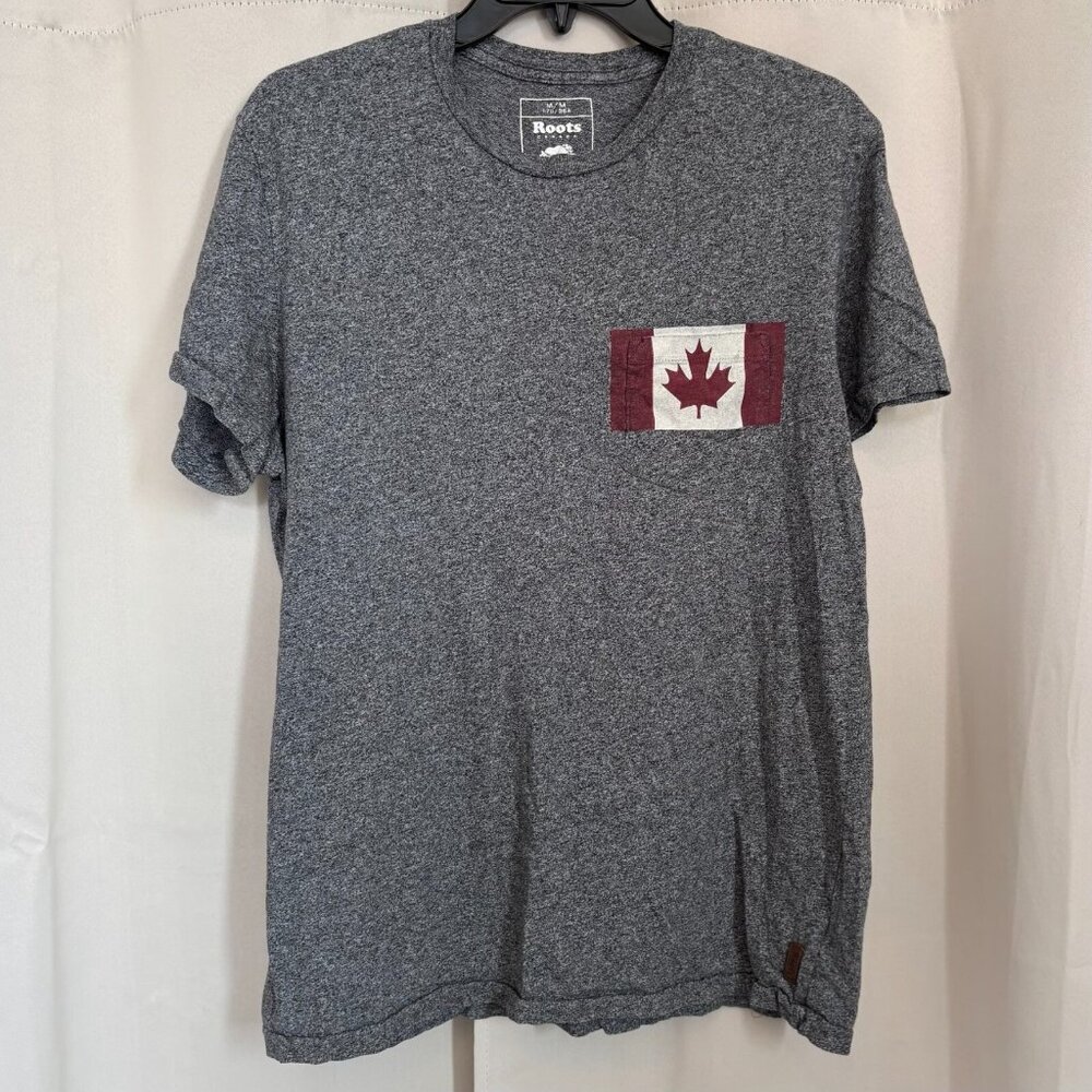 Roots‎ Canada Mens Shirt Medium Gray Maple Leaf Logo Pocket Cotton Preppy 18359x